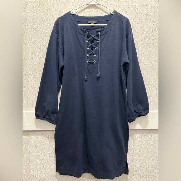 J. Crew Navy Lace Up Balloon Sleeve Dress M - Picture 2 of 7